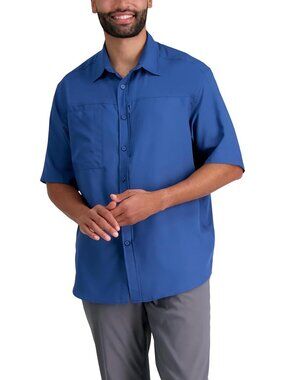 NWOT Haggar Blue Short Sleeve Button-Down Shirt Mens